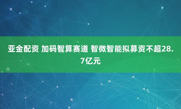 亚金配资 加码智算赛道 智微智能拟募资不超28.7亿元