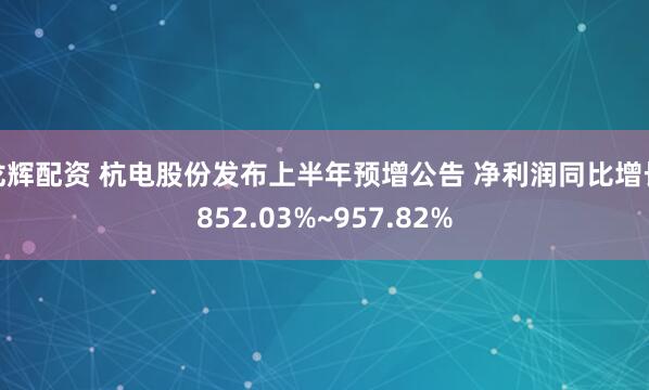 龙辉配资 杭电股份发布上半年预增公告 净利润同比增长852.03%~957.82%